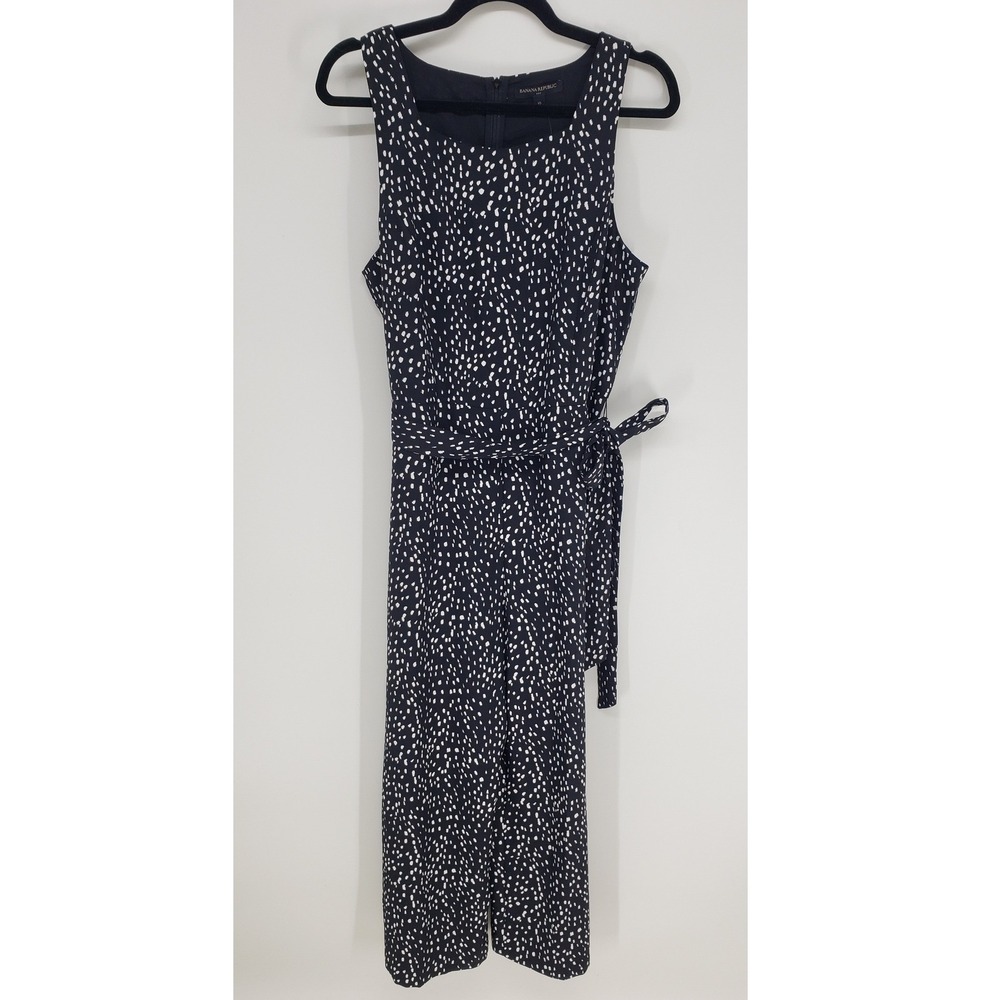 Banana Republic Sleeveless Jumpsuit 10 Abstract Dot Black White Cropped Wide Leg
